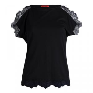 Pre Owned CH Carolina Herrera Black Knit Lace Detail Top XS