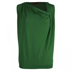 Pre Owned CH Carolina Herrera Green Knit Draped Front Sleeveless Top S