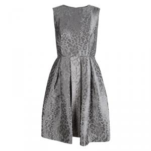 Pre Owned CH Carolina Herrera Grey Brocade Sleeveless Dress S