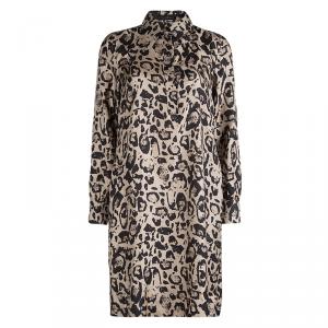 Pre Owned CH Carolina Herrera Brown Silk Animal Printed Shirt Dress M