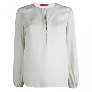 Pre Owned CH Carolina Herrera Grey Silk Long Sleeve Top L