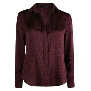 Pre Owned CH Carolina Herrera Red Logo Printed Silk Button Front Shirt M