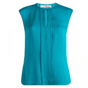 Pre Owned CH Carolina Herrera Blue Silk Sleeveless Blouse M