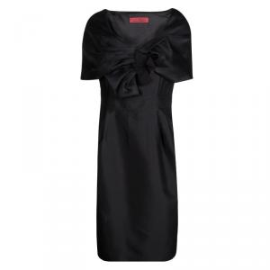 Pre Owned CH Carolina Herrera Black Silk Draped Collar Bow Detail Dress M