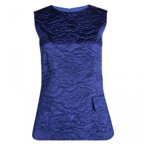Pre Owned CH Carolina Herrera Blue Embossed Floral Jacquard Sleeveless Top S