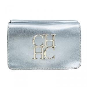 Pre Owned CH Carolina Herrera Silver Leather Clutch