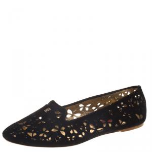Pre Owned Carolina Herrera Black Lazer Cut Suede Flats Size 39