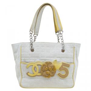 Chanel Beige Canvas and Patent Leather Camellia No.5 Tote