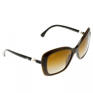 Pre Owned نظارة شمسية شانيل 5303 أستقطابية مربعة بنية