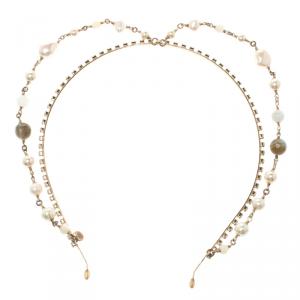 Chanel Faux Pearl & Bead Embellished Gold Tone Head Band 