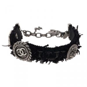 Chanel CC Iconic Studs Black Tweed Bracelet