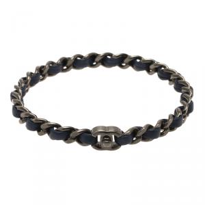 مملوكة مسبقًا Chanel CC Navy Blue Leather Woven Chain Bangle Bracelet 21cm