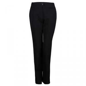 Chanel Black  High Waist Straight Fit Textured Cotton Pants M