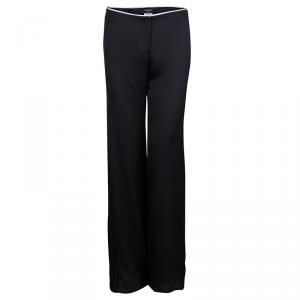 Chanel Black Contrast Piping Detail Flared Silk Trousers L