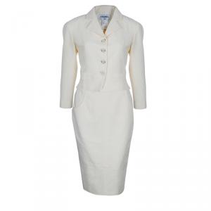 Pre Owned Chanel Off-white Tweed Skirt Suit M