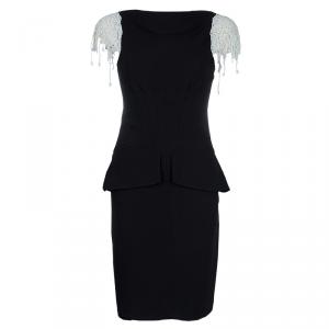 Chanel Black Lace Sleeve Detail Boat Neck Peplum Dress S