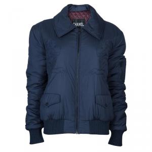 Chanel Navy Blue Quilted Bomber Jacket L