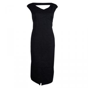 Chanel Black Textured Cotton Cutout Back Detail Sleeveless Dress L