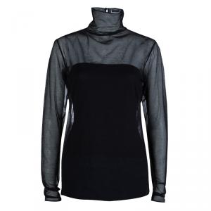 Chanel Black Mesh Turtleneck Long Sleeve Sheer Top L