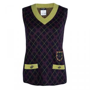 Chanel Purple Argyle Pattern Sleeveless Sweater M