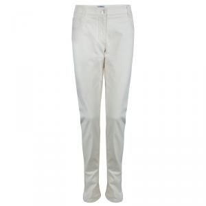 Pre Owned Chanel Cream Slub Denim Straight Fit Jeans L