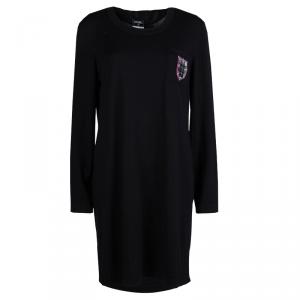 Pre Owned Chanel Black Knit Logo Pocket Detail Long Sleeve Dress L
