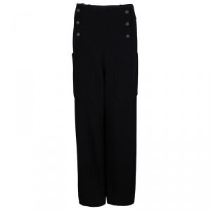 Chanel Black Wool High Waist  Wide Leg Trousers L