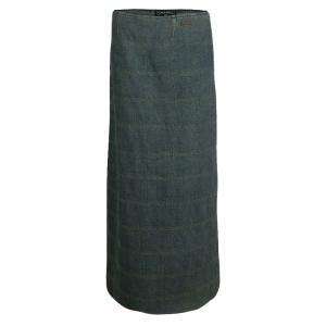 Pre Owned Chanel Vintage Washed Denim Quilted Maxi Skirt M