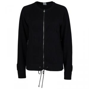 Chanel Black Chenille Embroidered Zip Front Cashmere Cardigan M