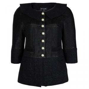 Chanel Black Textured Pearl Button Jacket  L