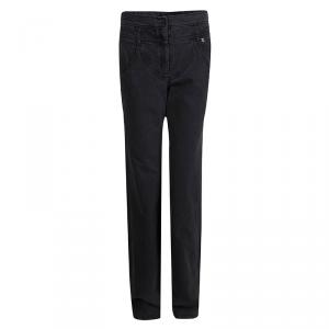Pre Owned Chanel Grey Denim High Waist Wide Leg Jeans M