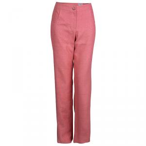 Chanel Pink Textured Silk Wide Leg Trousers L