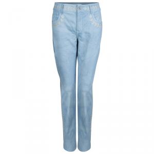 Chanel Indigo Light Wash Denim Embroidered Jeans L