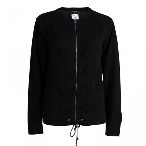 Chanel Black Chenille Embroidered Zip Front Cashmere Cardigan M