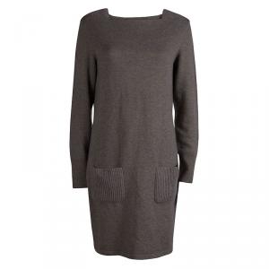 Chanel Brown Lurex Knit Long Sleeve Sweater Dress M