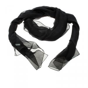 مملوكة مسبقًا وشاح شانيل CC حرير أسود وكشمير