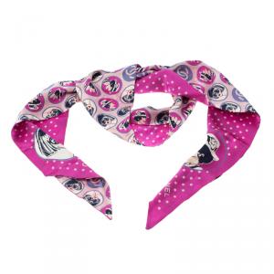 Pre Owned Chanel Pink 'Coco' Motif Printed Silk Bandeau Scarf