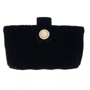 Pre Owned Chanel Black Quilted Velvet Phone Pouch