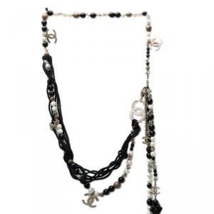 Chanel CC Black And White Faux Pearl Charm Necklace Belt