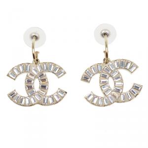 Pre Owned أقراط شانيل CC  كريستال مستطيل ذهبي اللون