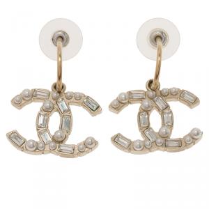 Pre Owned Chanel CC Crystal and Faux Pearl crystal Earrings