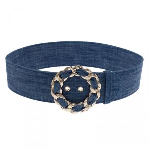 Pre Owned Chanel Blue Denim Chain Buckle Belt 75CM