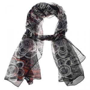 مملوكة مسبقًا Chanel Navy Blue Floral Print Silk Scarf