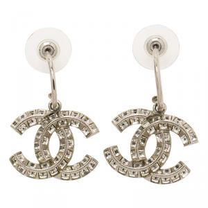 Pre Owned Chanel CC Crystal Silver Tone Dangle Earrings