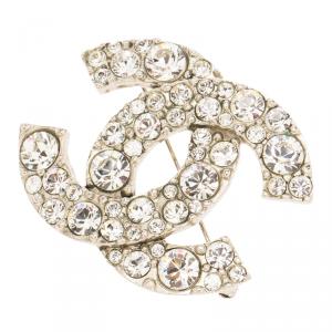 Pre Owned Chanel CC Crystals Silver Tone Medium Pin Brooch