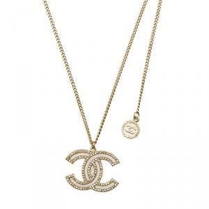 مملوكة مسبقًا Chanel 100 Anniversary CC Crystals Gold Tone Pendant Necklace
