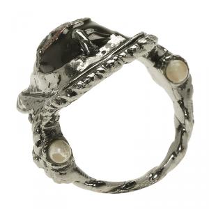 مملوكة مسبقًا Chanel CC Black Lacquer Silver Tone Ring Size 52