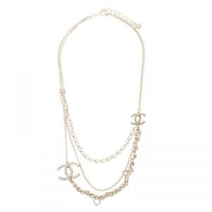 مملوكة مسبقًا Chanel CC Crystals Gold Tone Tiered Chains Necklace