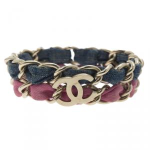 مملوكة مسبقًا Chanel CC Two Tone Fabric Blend Gold Tone Chain Bracelet 18cm