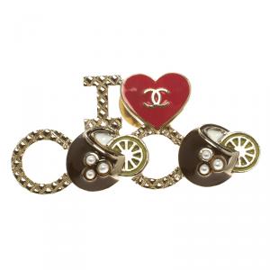 Pre Owned Chanel I Love Coco Gold Tone Enamel Brooch